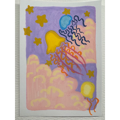 Jellyfish skies! aceo art card thumbnail 2