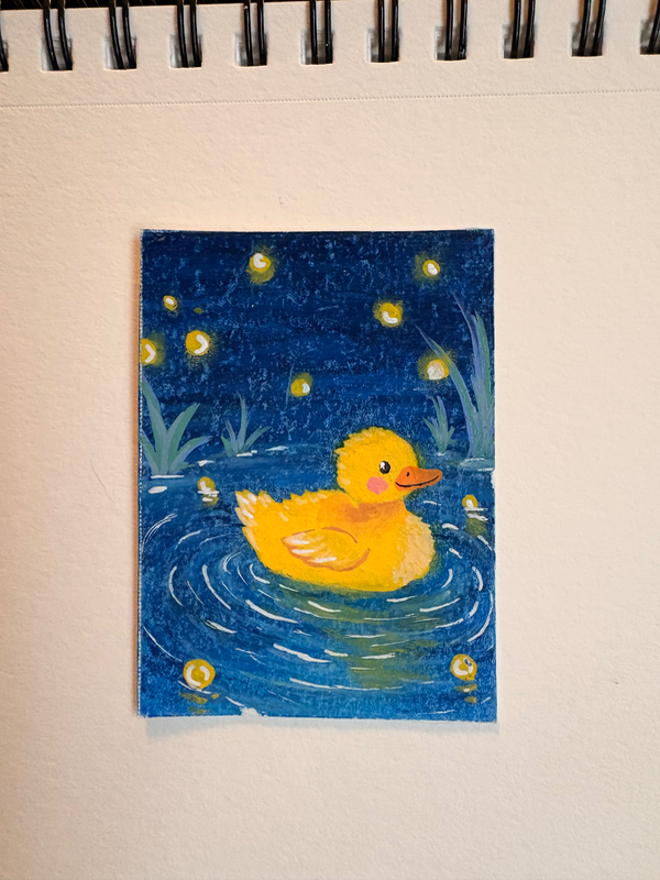 Duckling’s Night Swim. aceo art card