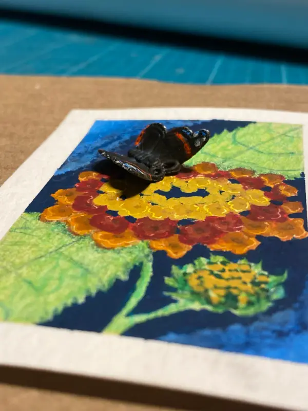Lantana & Red Admiral Butterfly aceo art card