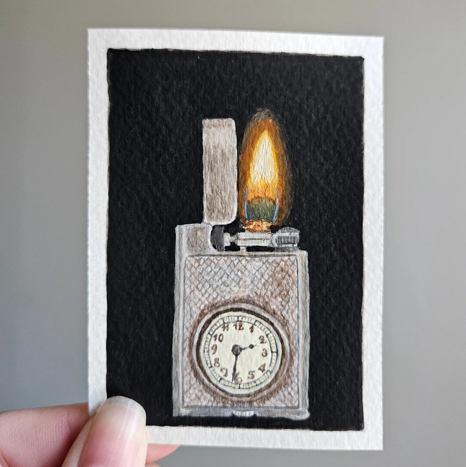 Vintage Watch Lighter aceo art card