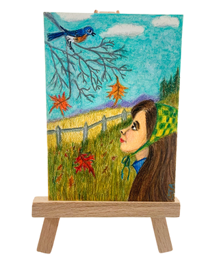 Late Fall Bluebird: Colored Pencil & Ink ACEO On Illustration Board aceo art card thumbnail 2