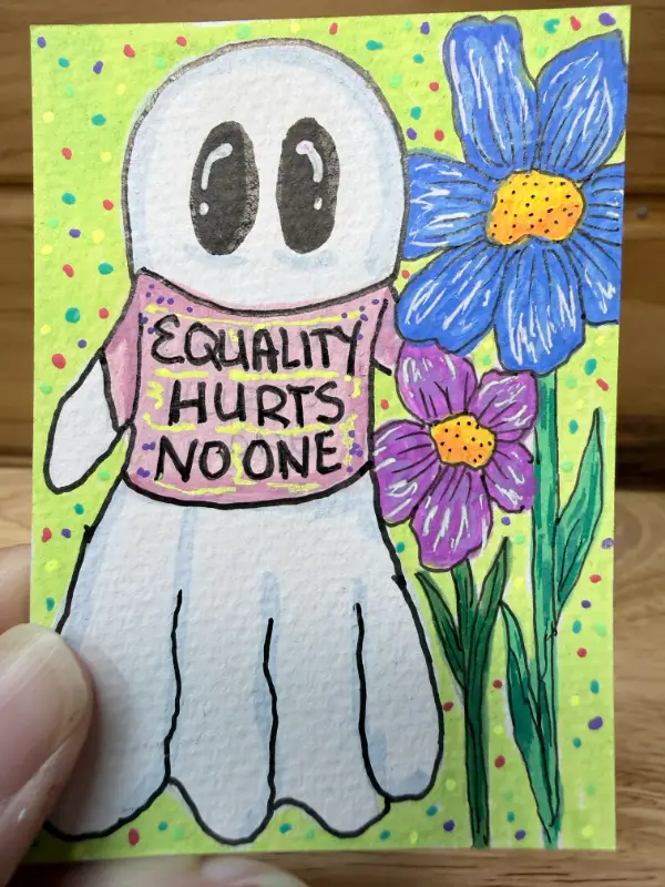 Equality Whimsical Ghost aceo art card