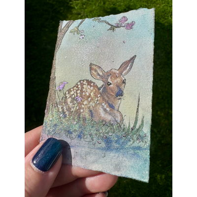 Spring Fawn aceo art card thumbnail 2