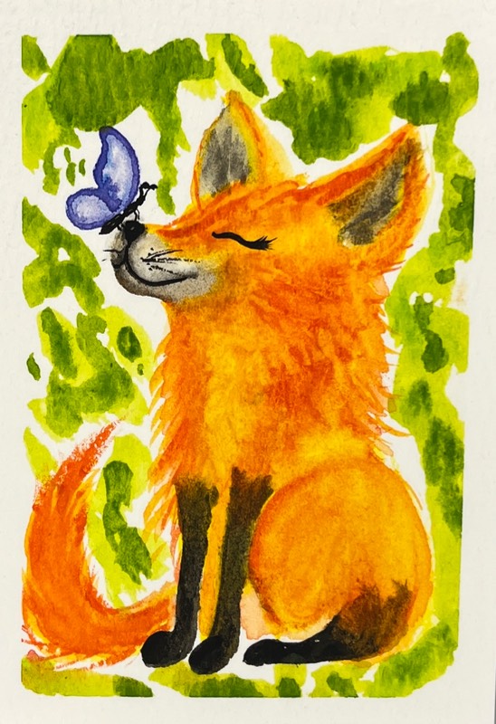 Fox and Butterfly aceo art card