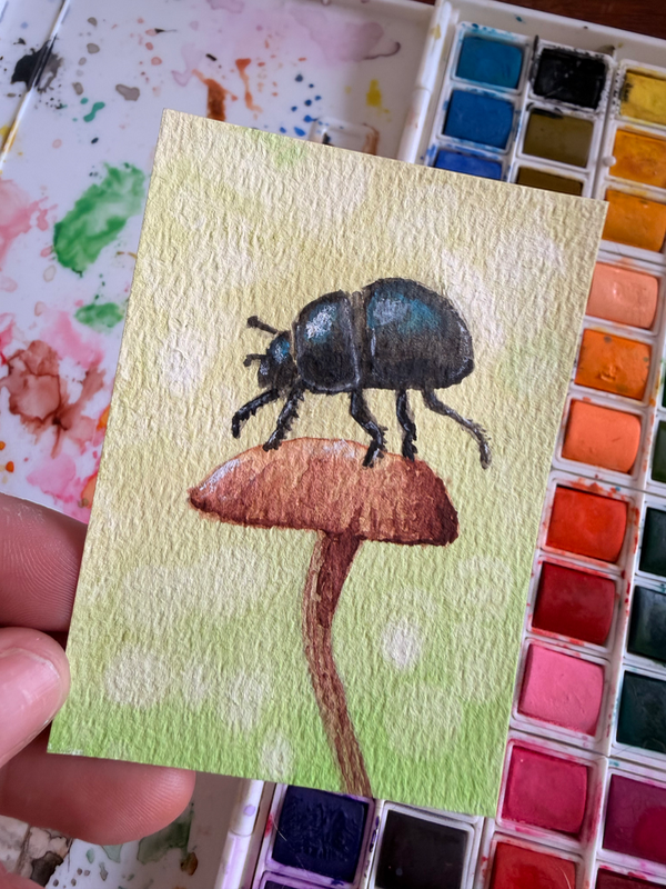 Bokeh beetle aceo art card