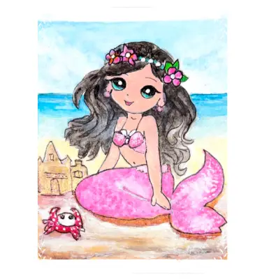 Sweet Mermaid ACEO Original Acrylic fantasy beach miniature SRA OOAK Fine Art by Edie aceo art card thumbnail 2