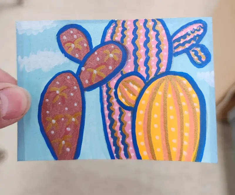 Colorful Cacti aceo art card