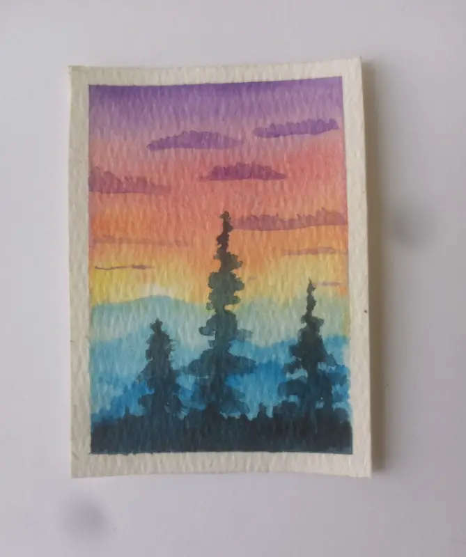 Mountain Sunset 1/3 aceo art card