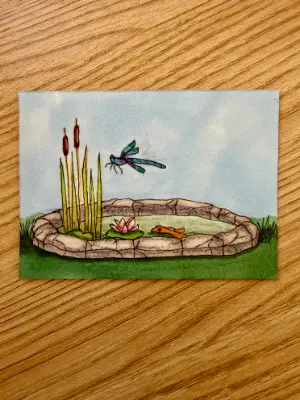 Dragonfly's Koi aceo art card thumbnail 1