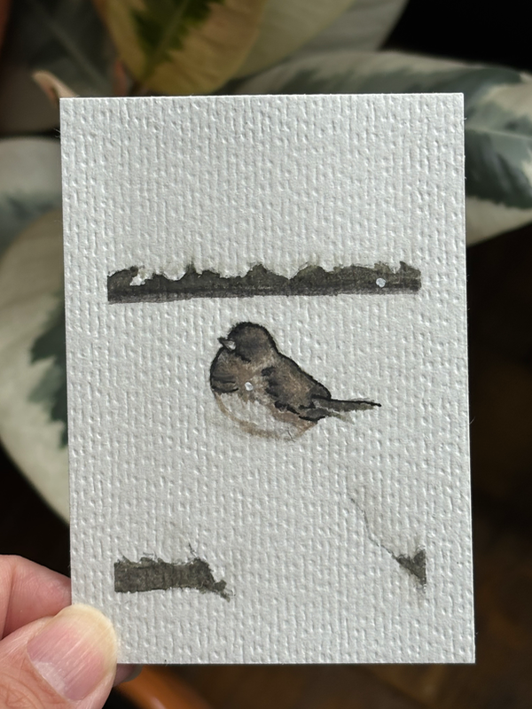 ACEO original, winter bird aceo art card