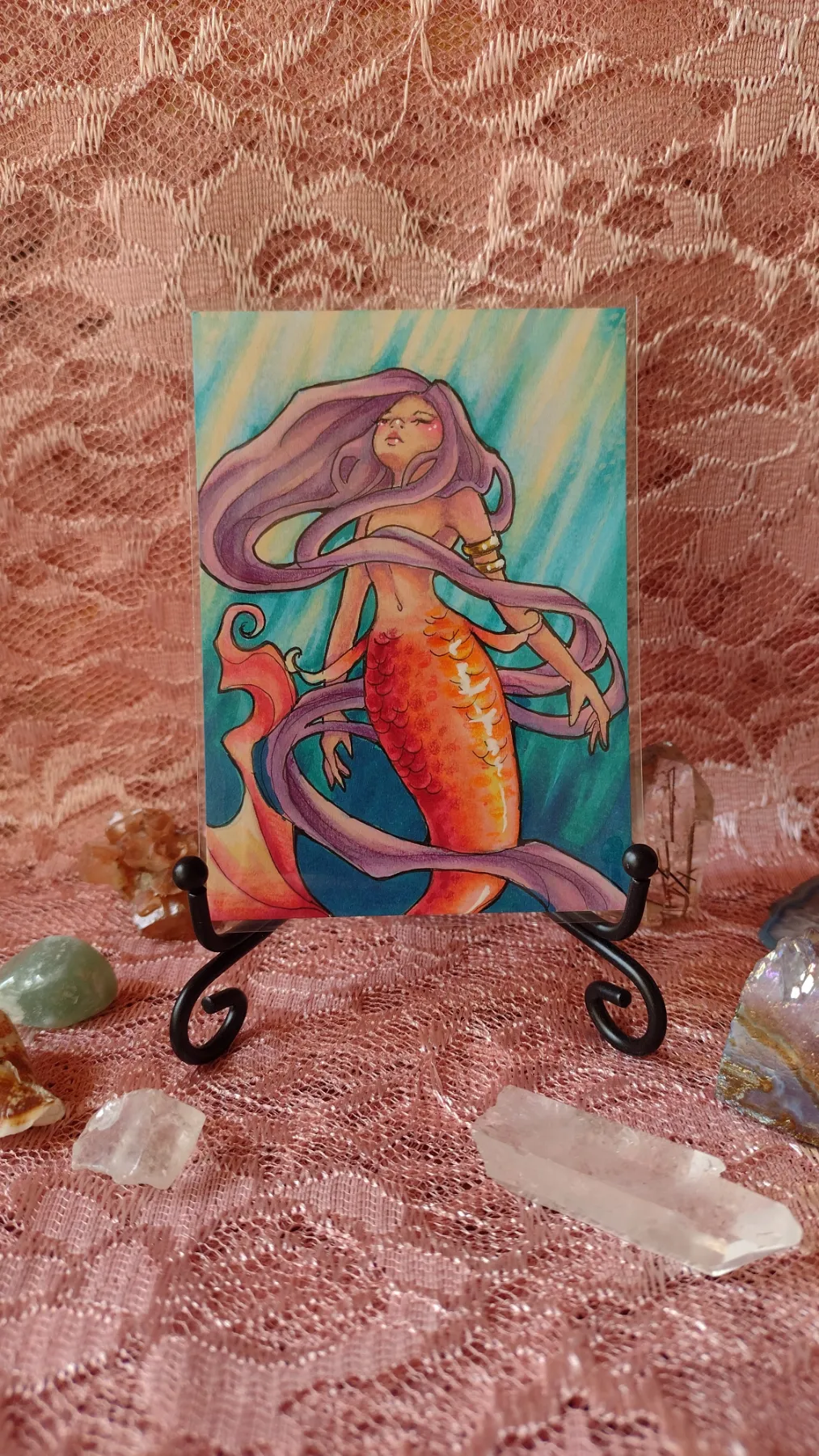 Drifting in Sunlight - Original Mermaid ACEO aceo art card