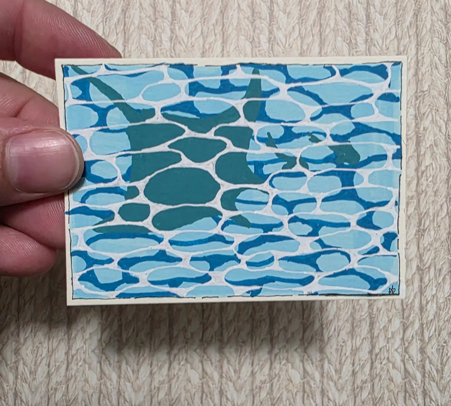 Original aceo. Sting ray swimming aceo art card