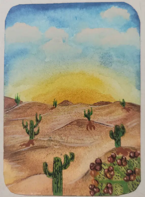 desert sunset aceo art card