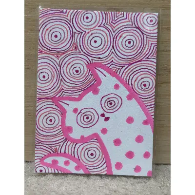 ACEO Original Drawing POSCA - The Meds are Working Cat aceo art card thumbnail 2