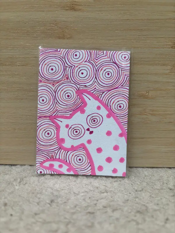ACEO Original Drawing POSCA - The Meds are Working Cat aceo art card