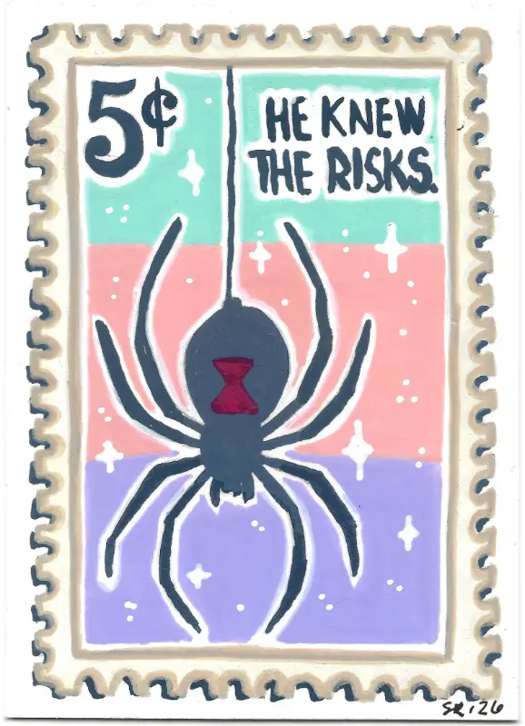Black Widow "He Knew the Risks" | GIRL POWER Stamp Collection | Art with Sara Rose aceo art card
