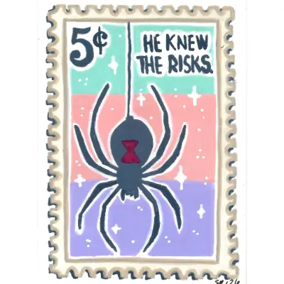 Black Widow "He Knew the Risks" | GIRL POWER Stamp Collection | Art with Sara Rose aceo art card thumbnail 1