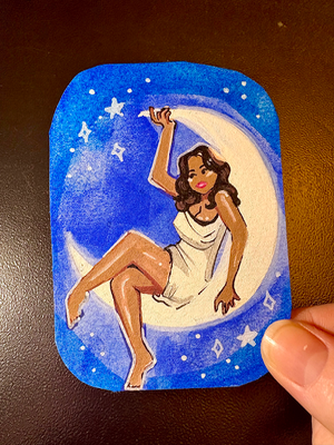 Here Comes the Moon aceo art card thumbnail 3