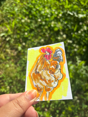 “Bright Chicken” Animal aceo art card thumbnail 3