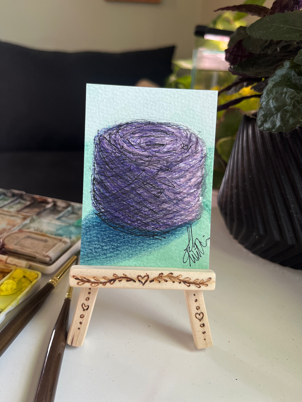 Purple Yarn Ball aceo art card