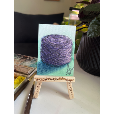 Purple Yarn Ball aceo art card thumbnail 1