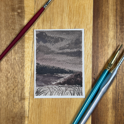 ACEO Watercolor, Landscape, Original, Marsh, "Muted Marsh", 3.5x2.5in, By Lark Watercolor and Art aceo art card thumbnail 3