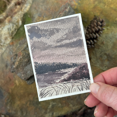 ACEO Watercolor, Landscape, Original, Marsh, "Muted Marsh", 3.5x2.5in, By Lark Watercolor and Art aceo art card thumbnail 2