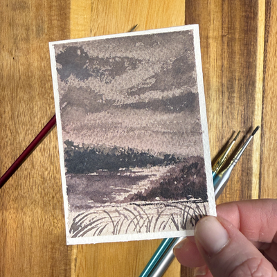 ACEO Watercolor, Landscape, Original, Marsh, "Muted Marsh", 3.5x2.5in, By Lark Watercolor and Art aceo art card thumbnail 4