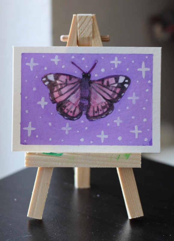 Purple butterfly aceo art card