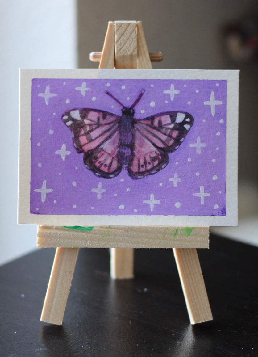 Purple butterfly aceo art card