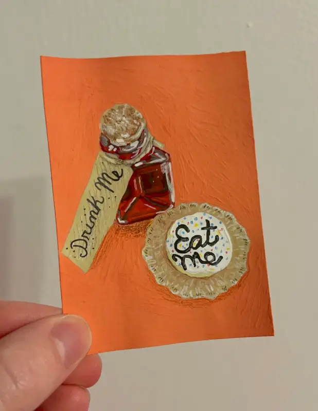 Cake and Potion (Eat Me, Drink Me, Alice in Wonderland) aceo art card