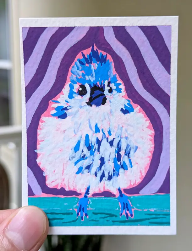 Puffed Tufted Titmouse aceo art card