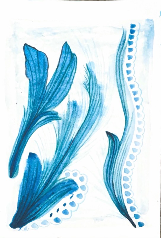 Blue botanical watercolor aceo art card