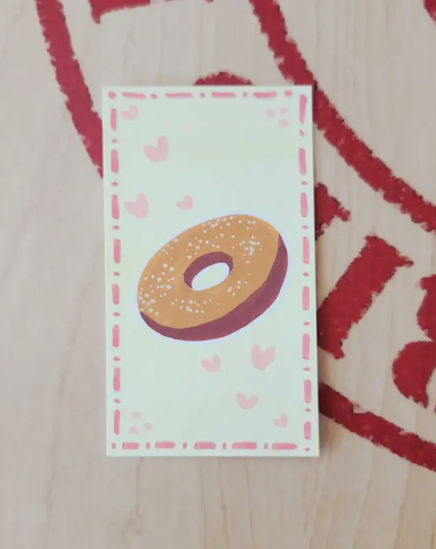 Cute Bagel ACEO Original Art Trading Card Acrylic Marker Food Illustration aceo art card