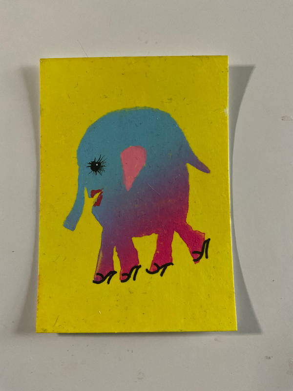 Elephant (pink & blue) aceo art card