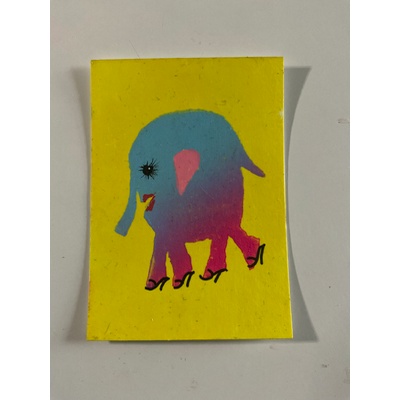 Elephant (pink & blue) aceo art card thumbnail 1