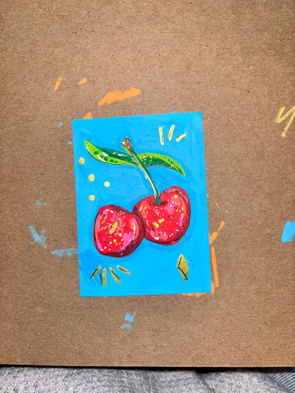 Pitted Cherries aceo art card