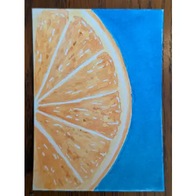ACEO Original Watercolor Painting of a Cut Orange with Turquoise Background aceo art card thumbnail 1