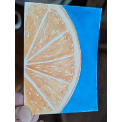 ACEO Original Watercolor Painting of a Cut Orange with Turquoise Background aceo art card thumbnail 2