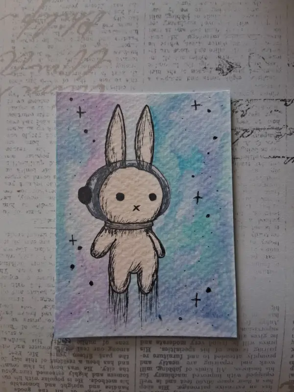 Astronaut Rabbit aceo art card