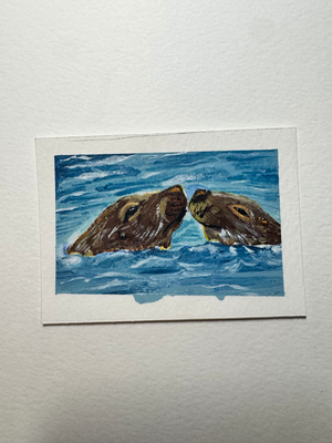 Sea lion seal acrylic ocean seaside painting Ashley Leary marine life coastal beach aquatic aceo art card thumbnail 1