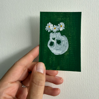 Original Floral Skull ACEO | Bloom and Bones #2/8 aceo art card thumbnail 1
