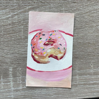Strawberry Sprinkle Donut ACEO Painting aceo art card thumbnail 2