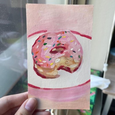 Strawberry Sprinkle Donut ACEO Painting aceo art card thumbnail 1