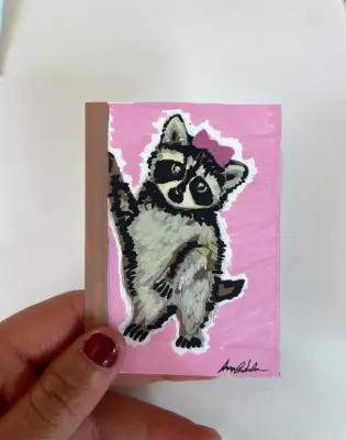 Girl Racoon aceo art card thumbnail 1