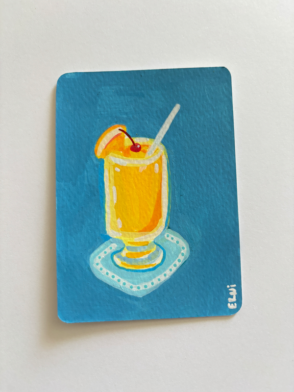 "A Tequila Sunrise" Tropical Cocktail Mini Art aceo art card