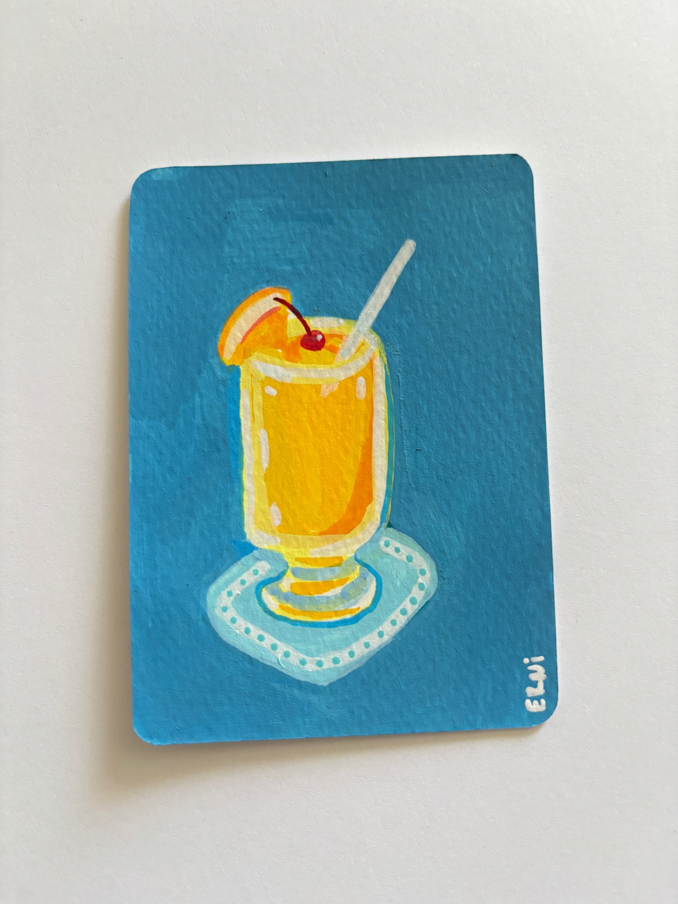 "A Tequila Sunrise" Tropical Cocktail Mini Art aceo art card