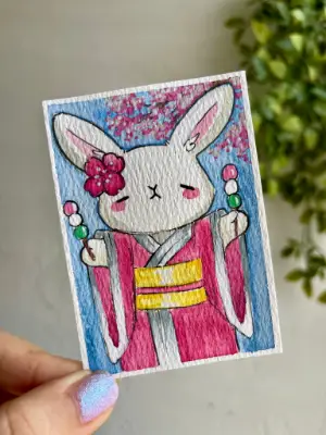 Sakura Bunny aceo art card thumbnail 2