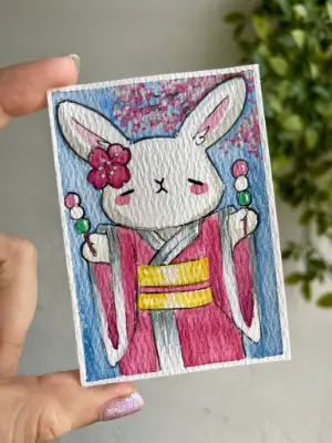 Sakura Bunny aceo art card thumbnail 1