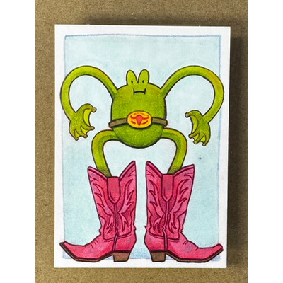 Giddy Up Froggy aceo art card thumbnail 1